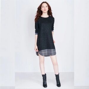 Finley Madison Layered T-Shirt Dress w/ Plaid Hem Medium